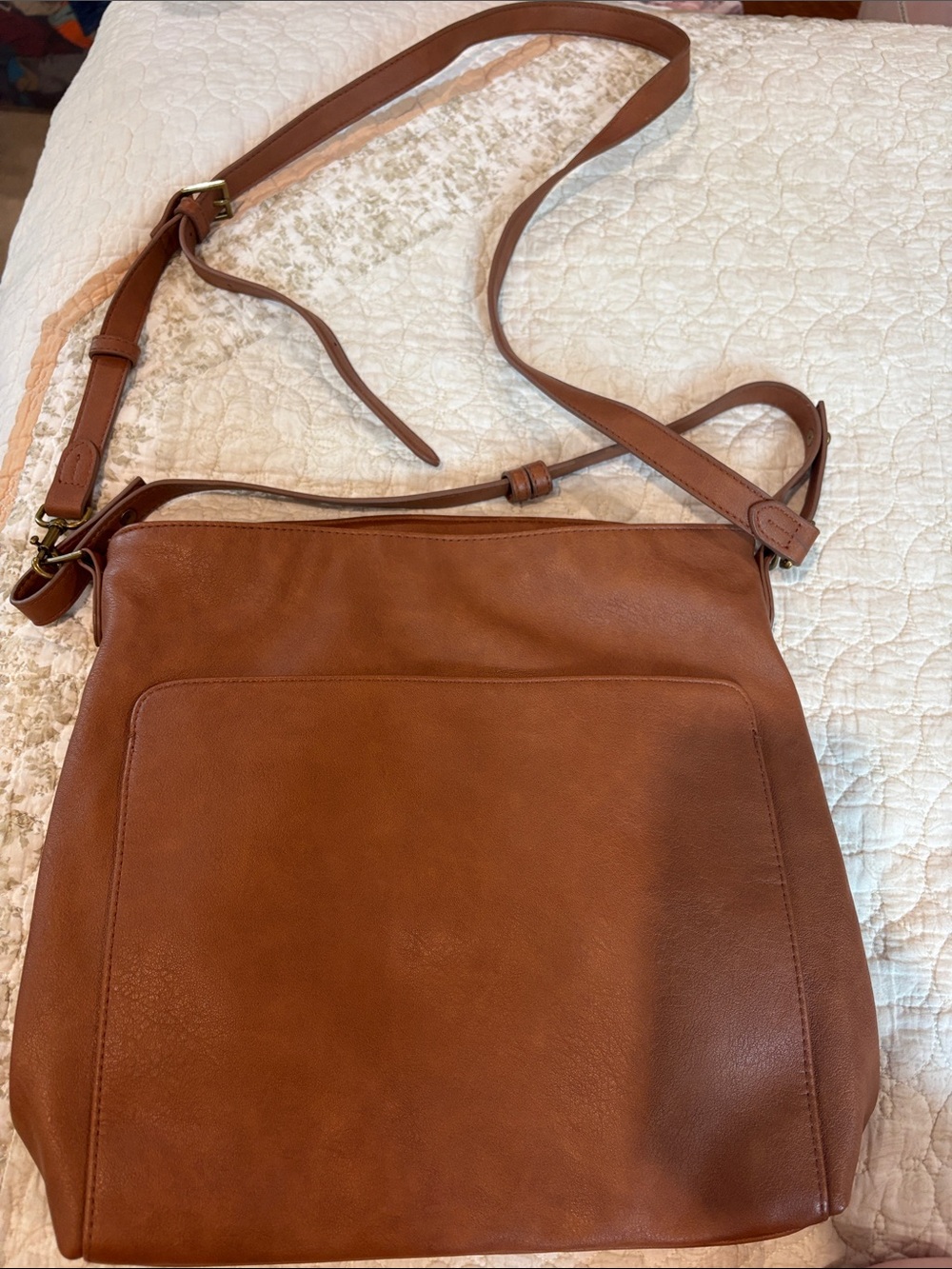 Universal Thread Cognac Tan Leather Crossbody with Front Slip Pocket